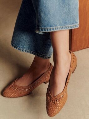 Sezane Anya Low Ballerinas Camel Lisse Tressé - Size 41 (10 US)